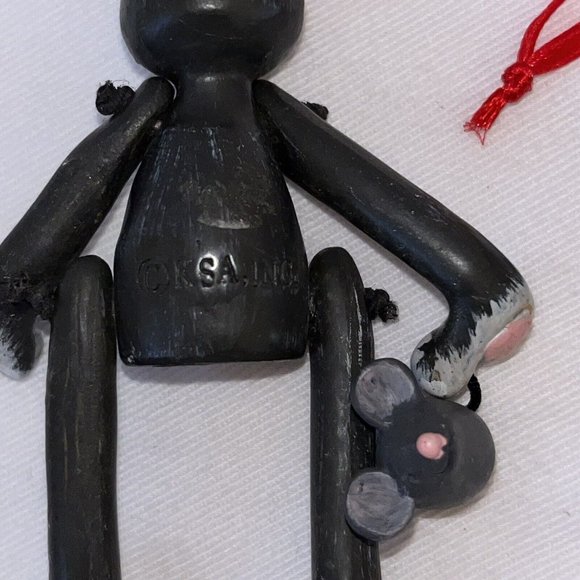 cat ornaments grey sitter dangle legs heart with mouse Set of 2 Approx 4 Inches - Picture 10 of 12